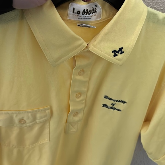Mens Vintage La Mode University of Michigan Wolverines Polo, Yellow, Large - Picture 3 of 7